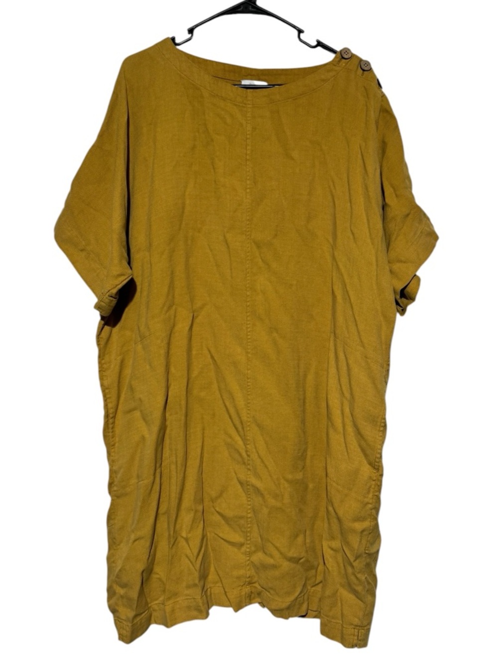 J Jill 100% Tencel Lyocell Shift Dress Women Size XL Mustard Yellow Boho Hippie